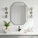 20"x28" Octagon Metal Mirror, Farmhouse Silver Bathroom Mirror, Rectangle Wall Mounted Vanity Mirror Hanging for Bedroom Entryway Living Room Farmhouse Horizontal/Vertical