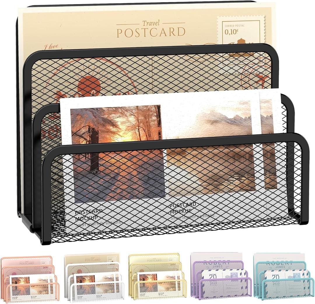 SUPEASY Mail Organizer for Desk, Mesh Metal Mail Holder Countertop with 3-Slot, Letter Sorter File Holder, Office Envelope Organizer for Mails (Black)
