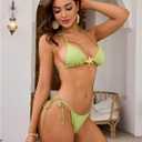 SOLY HUX Bikini Sets for Women Triangle Halter Bathing Suits High Cut Swimsuits Beach Wear (Green, L)