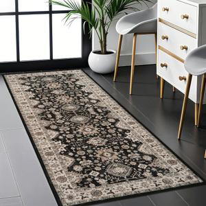 Washable Hallway Runner Rug 2x5: Non Slip Runner Rugs with Rubber Backing Soft Kitchen Rug Farmhouse Distressed Carpet Runner for Living Room Bedroom Bathroom (Black, 2X5)