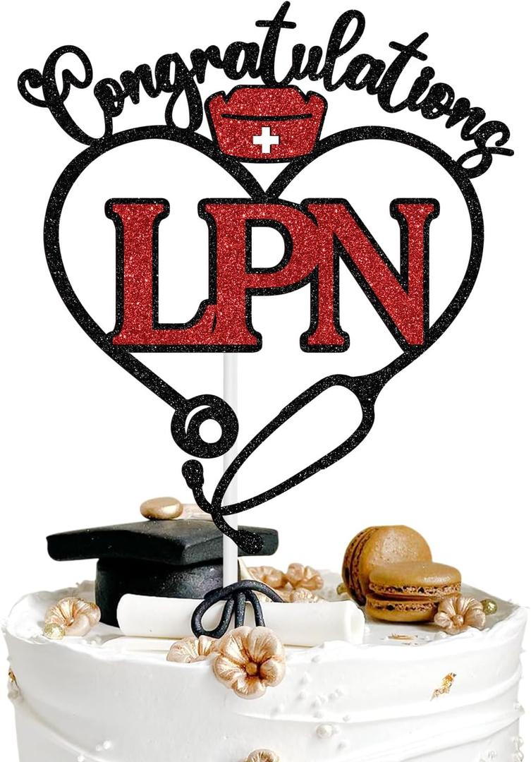 2 x Congratulations LPN Cake Topper, Congrats Licensed Practical Nurse Grad, 2025 Nursing School College Graduation Party Decorations Supplies, (Mix Nurse, LPN)