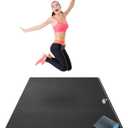 Gorilla Mats Premium Large Exercise Mat  6' x 4' x 1/4" Ultra Durable, Non-Slip, Workout Mat for Instant Home Gym Flooring  Works Great on Any Floor Type or Carpet  Use With or Without Shoes (Gorilla Black Mat with Gray / Blue Towel, 2 Storage Straps and Carry Bag)