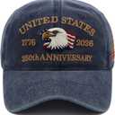 United States 250th Anniversary Hat,1776-2026 Embroidery Patriotic Baseball Cap,250 Anniversary USA Hat for Men Women (Blue)
