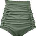 COCOPEAR Women's Ruched High Waisted Bikini Bottom Retro Vintage Swim Short Tankinis (Green, S)