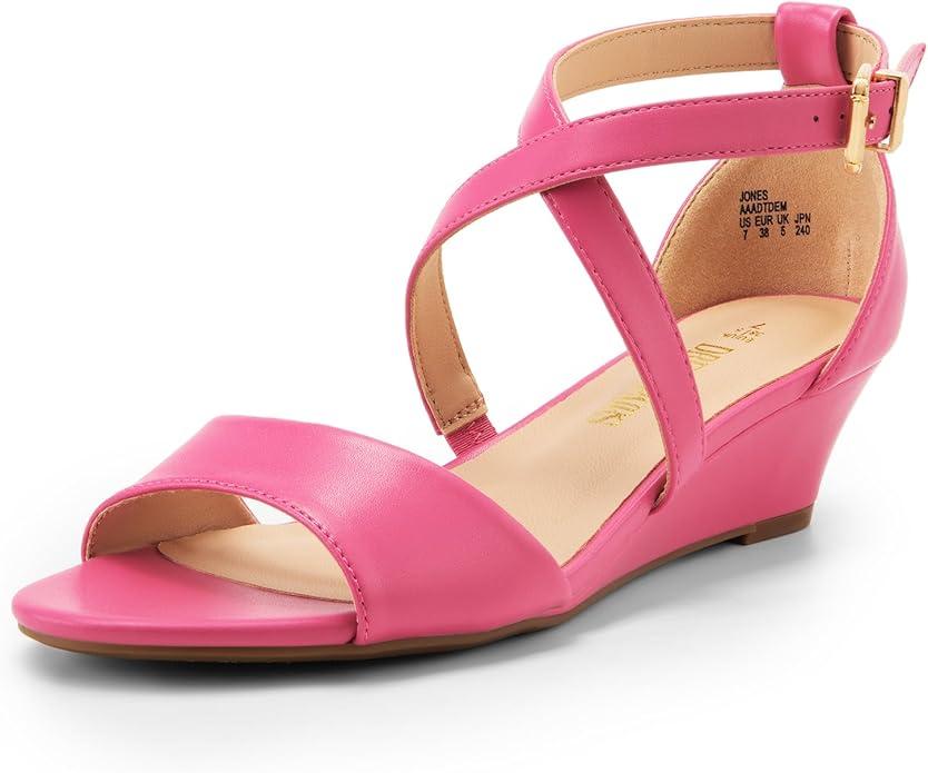 DREAM PAIRS Women's Low Wedge Sandals Ankle Strap Heel Sandal Open Toe Wide Dress Summer Shoes (10, Pink)