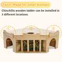 Fhiny Guinea Pig Wooden Castle with Hay Holder, Ventilated Chinchilla Hideout with Feeding Bowl Ladder, Small Animal Multi Chamber Hideaway for Young Guinea Pigs Chinchillas Hedgehogs