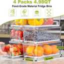 4-Pack Refrigerator Drawer Organizer Bins, Clear Stackable Pull Out Fridge Organizers and Storage Container, with Strainer Layer for Fruits, Vegetables, Drinks, Snack and Food