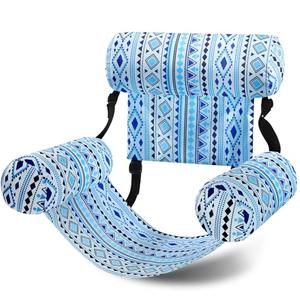 Blueweenly Pool Floats Chairs Adult Inflatable Fabric Covered Pool Lounge Chairs Blow up Noodles Adjustable Hammock Water Floating Chair Bohemian Swimming Float for Fun Summer Water Party(Blue)