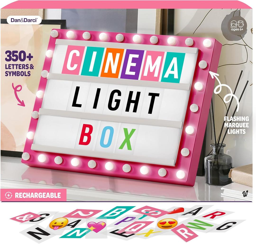 Dan&Darci Cinema Light Box for Girls - Gifts for 8 9 10 11 12 Years - Gifts for 10 Year Old Girl - Pink Christmas Decor for Teen Girls Bedroom - Preteen Room, Tween, Girl Trendy Stuff Birthday Gift