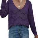 EVALESS Women's Crochet Sweater Top Hollow Out Long Sleeve Pullover Tops Fall Outfits Fashion 2024 (XX-Large, Kyoho Grape)