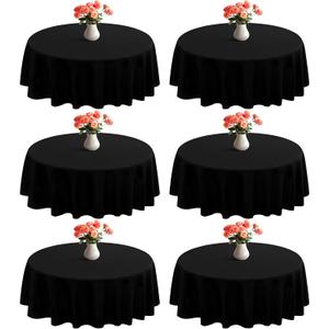 joybest 6 Pack Round Tablecloths 60 Inch Black Polyester Table Cloth for 20-40'' Tables, Stain and Wrinkle Resistant Washable Fabric Table Cover for Party, Reception, Banquet, Dining Table