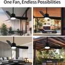 44'' Outdoor Ceiling Fan with Dimmable 3-Color LED Light, IP65 Waterproof for Patios Gazebos,Quiet DC Motor with 6 Speeds and Reversible Function, Remote Control for Patios, Industrial Style, Black