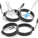 Stainless Steel Egg Rings for Frying Eggs4 Pack - 3.5" Round Non Stick Griddle Rings with Oil Brush, Egg Sandwich/Pancake/Cooking Molds, Breakfast Maker Accessories & Egg Separator