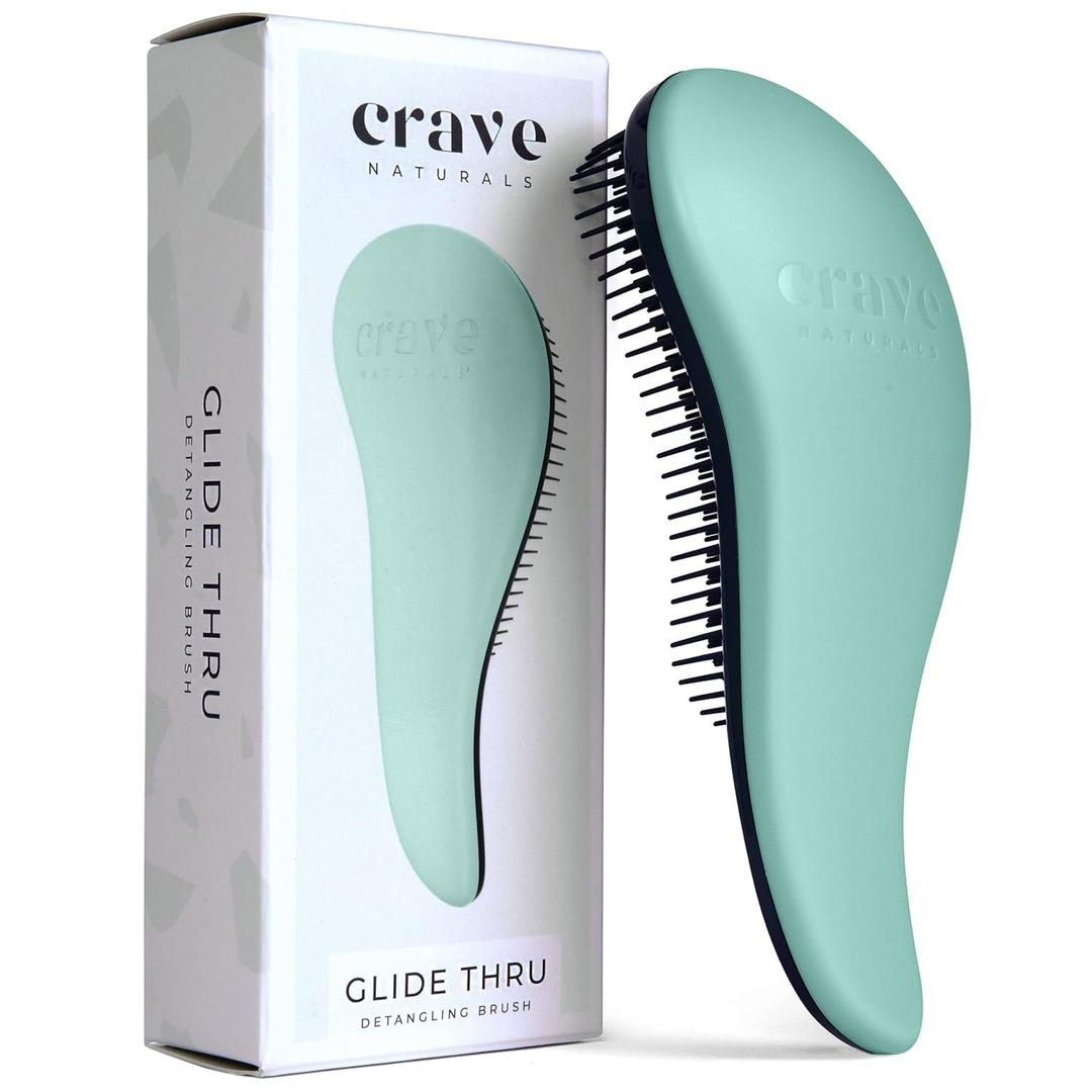 Glide Thru Detangling Brush by Crave Naturals - Tangle-Free Hairbrush for Curly and Straight Hair - Gentle Detangler for Kids, Teens, and Adults - Wet and Dry Hair Care - Travel-Friendly (1 Pack (Regular))