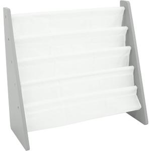 Humble Crew 4-Tier Kids Bookshelf, Grey Wood/White - Premium Book Shelf for Kids Rooms with Four Deep Pockets - Toddler Sling Book Rack with Deep Sleeves, Nursery Bookcase Organizer