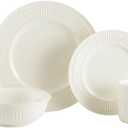 Mikasa Italian Countryside 16-Piece Dinnerware Set - Classic White Porcelain with Fluted Bands, Service for 4 - Dinner Plates, Salad Plates, Bowls, and Mugs, Microwave & Dishwasher Safe