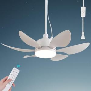 AHAWILL Outdoor Plug in Ceiling Fans with Lights,18.5" Gazebo Fan,3 Color Dimmable 3 Fan Speeds,Portable Hanging Ceiling Fan for Patios,Tent,Indoor.White