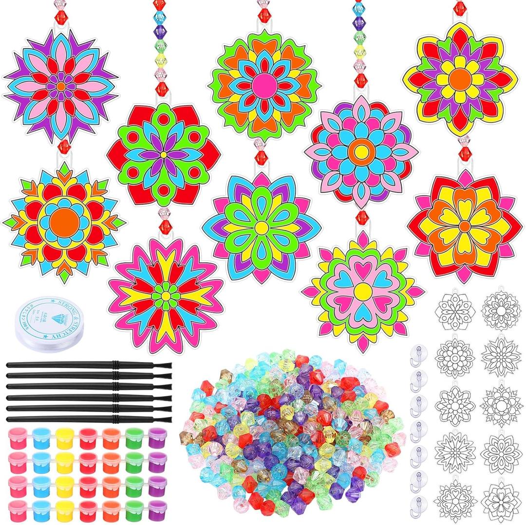 Sonwyoung 30 Sets Suncatchers Craft Kits, DIY Glow in The Dark Suncatcher Kits Stained Glass Window Paint Art for Classroom Party Activities Art Craft Party Favors (Mandala)