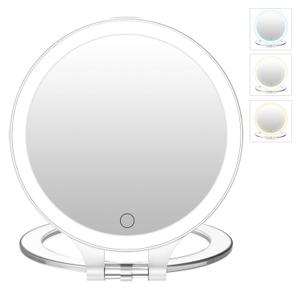 FASCINATE Magnifying Mirror 10X 1X Double Sided Magnification Makeup Vanity Mirror Rechargeable Lighted Mirror with 3 Color Setting Adjustable Rotation LED Vanity Desk Mirror (White)