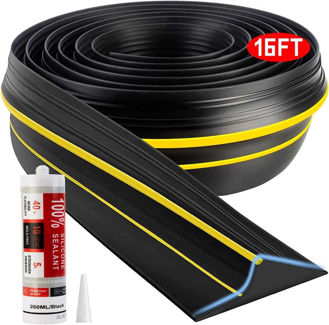 Jin&Bao Universal Garage Door Threshold Seal Strip 16FT Kit, Bottom Waterproof Rubber Weather Stripping Replacement Yellow, 1 Adhesive