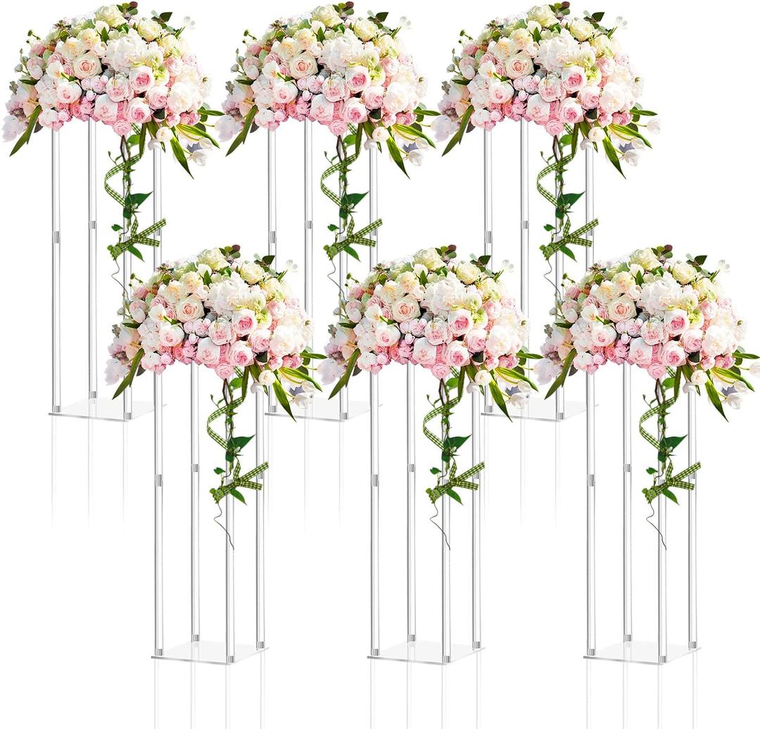 Geetery 6 Pieces Tall Acrylic Vase Wedding Centerpieces Clear Flower Stand Column Geometric Floral Vase Elegant Display Holder for Birthday Party Wedding Table Decorations (28 Inch)