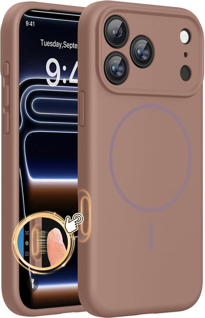 Miracase Magnetic for iPhone 17 Pro Case, Compatible with MagSafe, Integrated Silicone Camera Control Cover, 3.0mm Thicken Shockproof Drop Protection Phone Case for 17 Pro, Chocolate