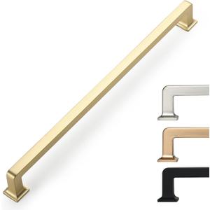 9BUILD 10 Pack 10 Inch Brushed Brass Cabinet Pulls - Gold Kitchen Handles