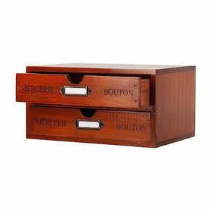 PACKGILO Wooden Storage Box Rustic Desktop Organizer with 2 Drawers Office Desk Accessories Shelf Small Craft Storage Containers Apothecary Cabinet and Chest Jewelry Holder for women(BROWN)