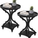 Wnutrees Farmhouse Round Accent End Table, Rustic Side Table Nightstands for Living Room, Wood Tray Top, Handcrafted Finish, Set of 2, Black (No Power strip)