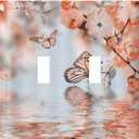 Decorative Switch Plate Covers Orange Pink Ombre Floral Butterfly Lake Water Reflection 2 Gang Wall Plate Double Toggle Light Switch Cover Plate Electric Dual Device Electrical Faceplate (2-Gang Toggle / 5 x 4.9 IN)