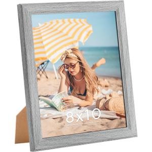 8x10 Wood Frame Grey, Rustic Natural 10x8in Gray Woodgrain Picture Photo Frame, Wooden 8 x 10inch Gallery Pic Frame with HD Plexiglass, Horizontal Vertical Wall Mounting Tabletop Display 1Pcs
