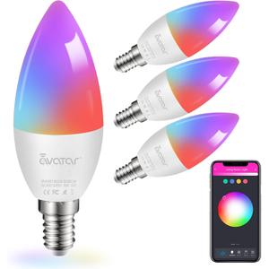 E12 Base Smart Bulb 4 Pack, 5W Candelabra Smart Light Bulbs - Alexa WiFi LED Lights B11 RGBCW Dimmable Color Changing Music Sync, Compatible with Alexa Google Home, 2.4 GHz Wi-Fi