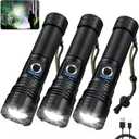 3 Pack Flashlights High Lumens Rechargeable, Super Bright Flashlight with 5 Modes, High Powered Flash Light, Handheld LED Flashlights for Home Camping, IPX6 Waterproof (Black)