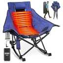 Suteck Heated Rocking Camping Chair, XL Oversized Rocking Chair Outdoor with 3 Heat Levels for Back and Seat, Heated Chairs Outdoor Sports W/ 20, 000mAh Power Bank for Patio Lawn Picnic Travel