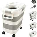 Dog Food Storage Container with Wheels, Foldable Airtight Pet Food Bin with Locking Clips and Transparent Top Lid, Space Saving Storage for Dog Food, Cat Food and Dry Pet Supplies (White)