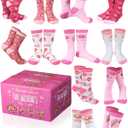 12 Pairs Valentines Day Socks Gifts for Women Her Wife Mom, Pink Heart Cute Print Crew Socks Birthday Gifts (One Size, Food Style)