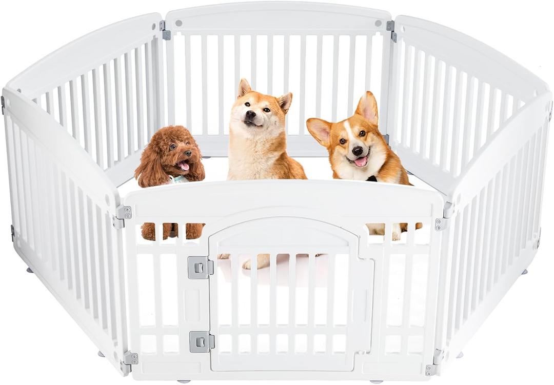 Dog Playpen 6-Panel 24" | Safe & Secure Indoor/Outdoor Pet Fence | Folding & Portable | 35 x 35 x 24IN, Ideal for Small to Medium Dogs | Easy to Clean White
