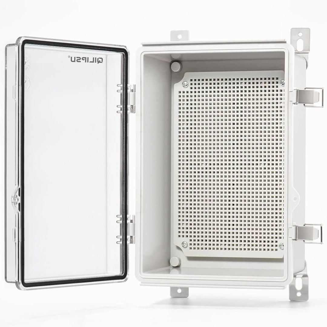 QILIPSU Waterproof Junction Box IP67 Outdoor Plastic Electrical Project Enclosure Weatherproof with Mounting Plate, Wall Brackets, Hinged Clear Cover 11.2"x7.7"x5.1" CC