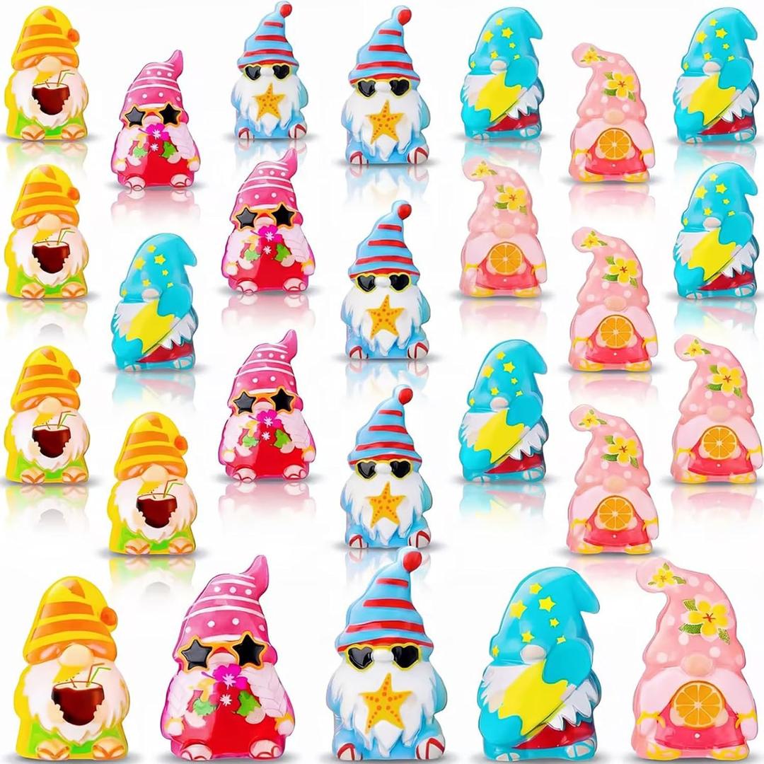 DoubleFill 60 Pcs Summer Gnome Figures Mini Resin Gnomes Miniature Figures for Summer Hawaiian Party Favors Festival Gifts Home Table Centerpieces Landscape Decor