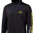 BASSDASH UPF 50+ Mens UV Sun Protection Long Sleeve Performance Fishing Hoodie Hooded Shirts (5XL, Black/Yellow Logo)