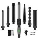 Curling Iron,PARWIN PRO BEAUTY 7 in 1 Curling Wand Set with 7 Interchangeable Barrels and Heat Protective Glove Auto Shut Off Dual Voltage (Standard No Clamp, Black)