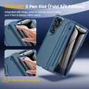 Caka for Samsung Galaxy Z Fold 6 Case [Thinner S Pen Holder] [Hidden Kickstand] [Hinge Protection] [Screen Protector] Shockproof Hard Phone Cover with Anti-Slip Textured for Fold6 - Privacy Blue