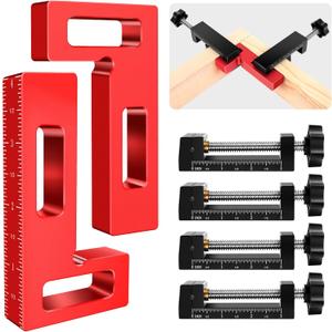 Corner Clamps for Woodworking - Durable & Versatile 90 Degree Right Angle Clamps, 2 Pack 2" x 4" Aluminum Positioning Squares with 4 C-Clamps for Cabinets, Frames, and Drawers
