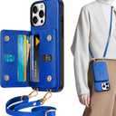 TUCCH Case Wallet for iPhone 16 Pro Max (6.9"), [Detachable Crossbody Adjustable Lanyard] PU Leather Folio Magnetic Closure Wallet with RFID Blocking [6 Card Slots], Protective Phone Cover, Klein Blue