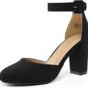 DREAM PAIRS Women's High Heel Ankle Strap Closed Toe Chunky Wedding Pumps Shoes (6.5, Black/Nubuck)