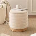 JHY DESIGN Round Ottoman with Storage, 16.5" H Velvet Footstool with Removable Lid & Solid Wood Base – Padded Seat Storage Ottoman for Bedroom, Living Room, Vanity(Cream), 15.5"D x 15.5"W x 16.5"H