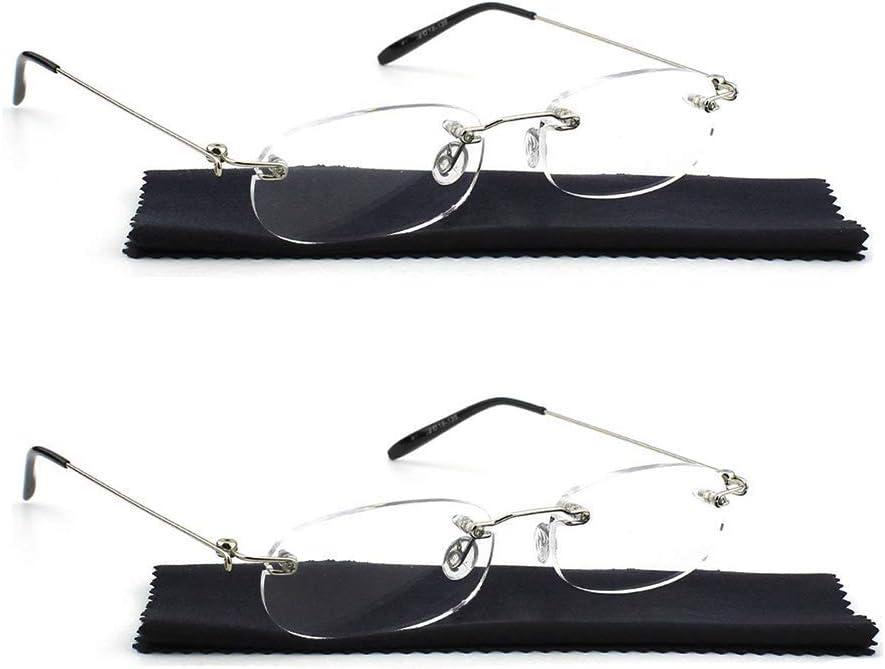 Viseng 2 Pairs Unisex Super Lightweight Rimless Quality Readers Ultra Thin Clear Lenses Frameless Reading Glasses +2.5