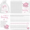 Spakon 50 Sets Tea Baby Shower Favors Decorations for Guest Include a Baby Is Brewing Brew Bags Pink Teapot Thank You Cards Organza Bags Gender Reveal Party Favor, No Tea