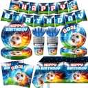 Soccer Party Decorations, 142Pcs Soccer Birthday Party Supplies Tableware Set Includes Soccer Plates and Napkins,Cups,Banner,Tablecloth for Soccer Sports Theme Birthday Decorations