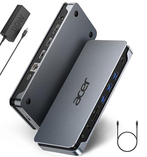 Acer Premium 13-in-1 Docking Station with 110W PD & Triple Monitor Support | Dual 4K HDMI and DP,5Gbps USB A/C,Gigabit Ethernet,Security Lock | Laptop Docking Station for Windows/Dell/HP/Lenovo/Asus